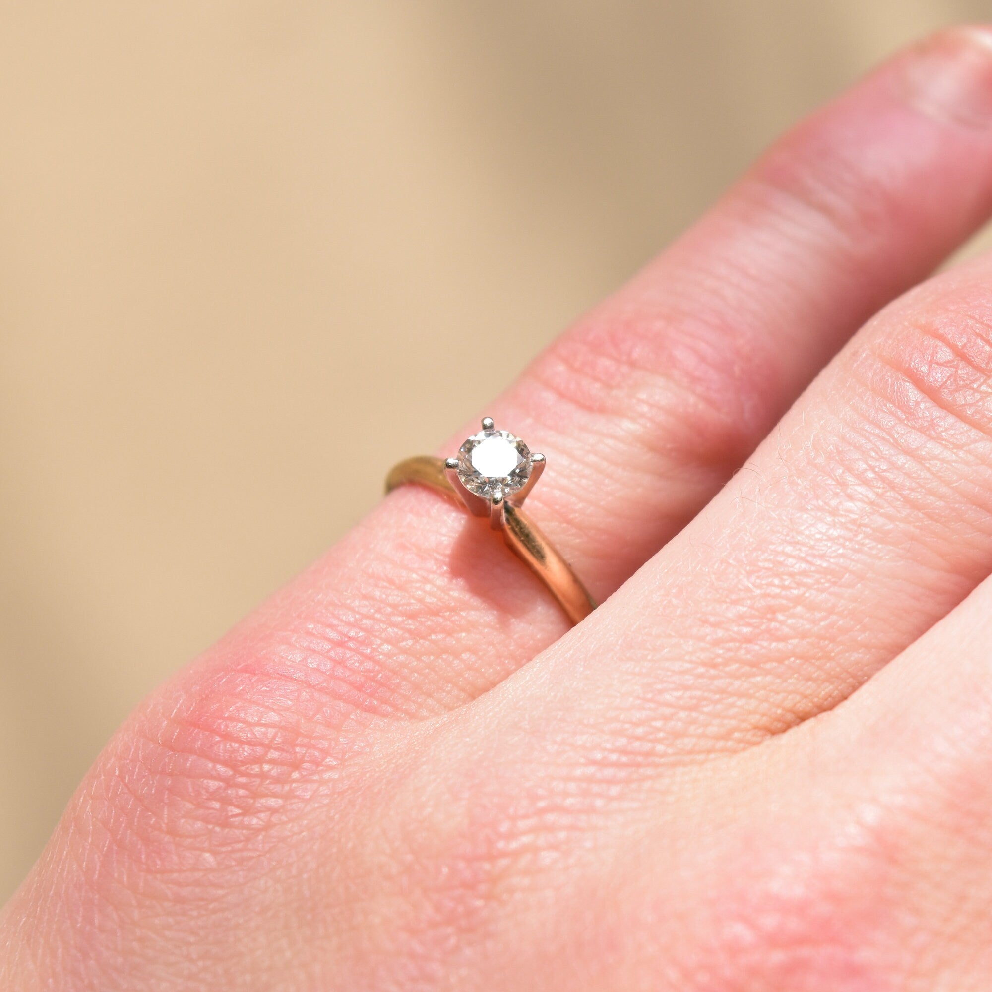 1/2 CT Diamond Solitaire Engagement Ring In 14K Yellow Gold, Minimalist White Gold Prong-Setting, Size 6 US