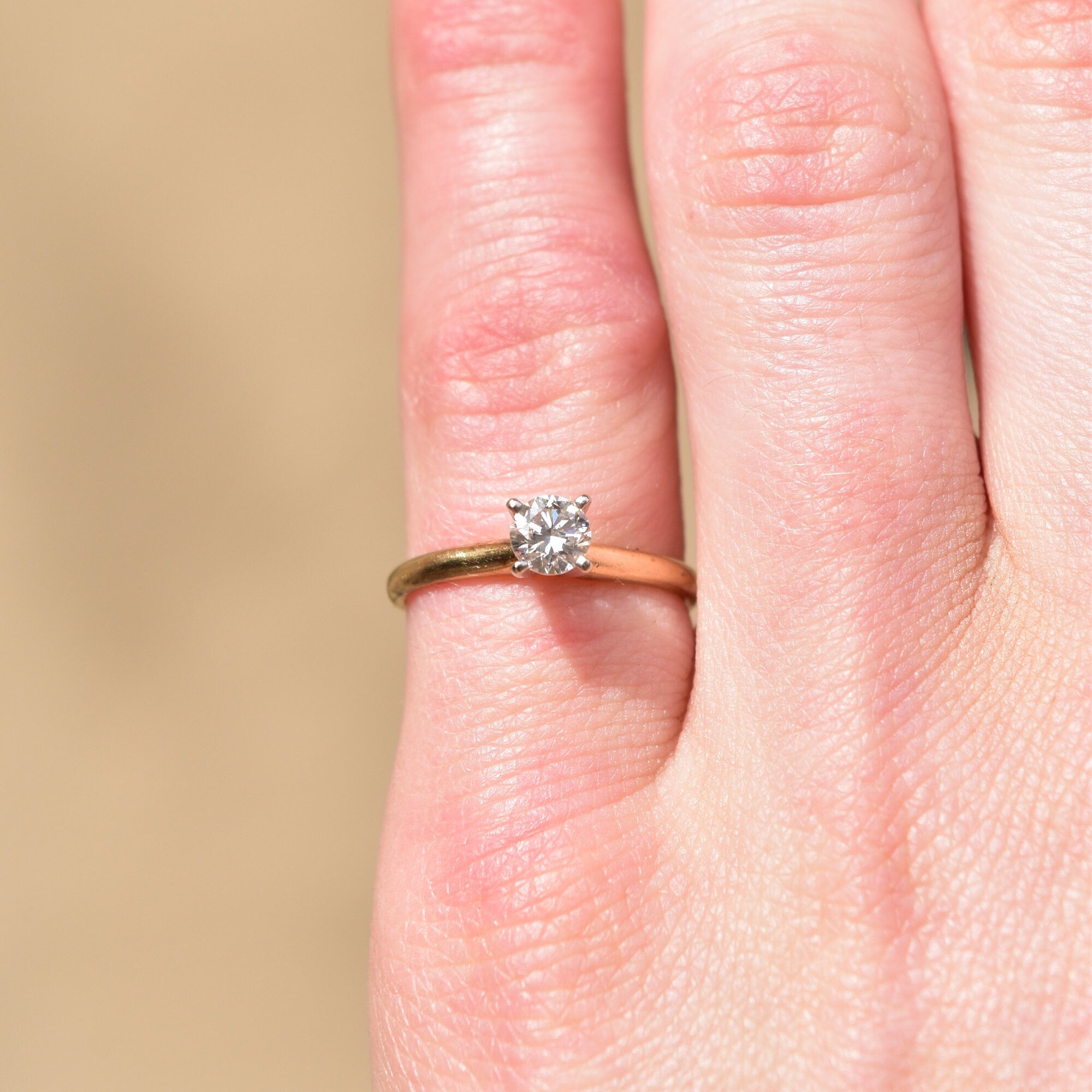 1/2 CT Diamond Solitaire Engagement Ring In 14K Yellow Gold, Minimalist White Gold Prong-Setting, Size 6 US