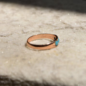 Victorian 14K Rose Gold Turquoise Seed Ring, 3-Stone Band Ring, Estate Jewelry, 7 US