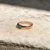Victorian 14K Rose Gold Turquoise Seed Ring, 3-Stone Band Ring, Estate Jewelry, 7 US