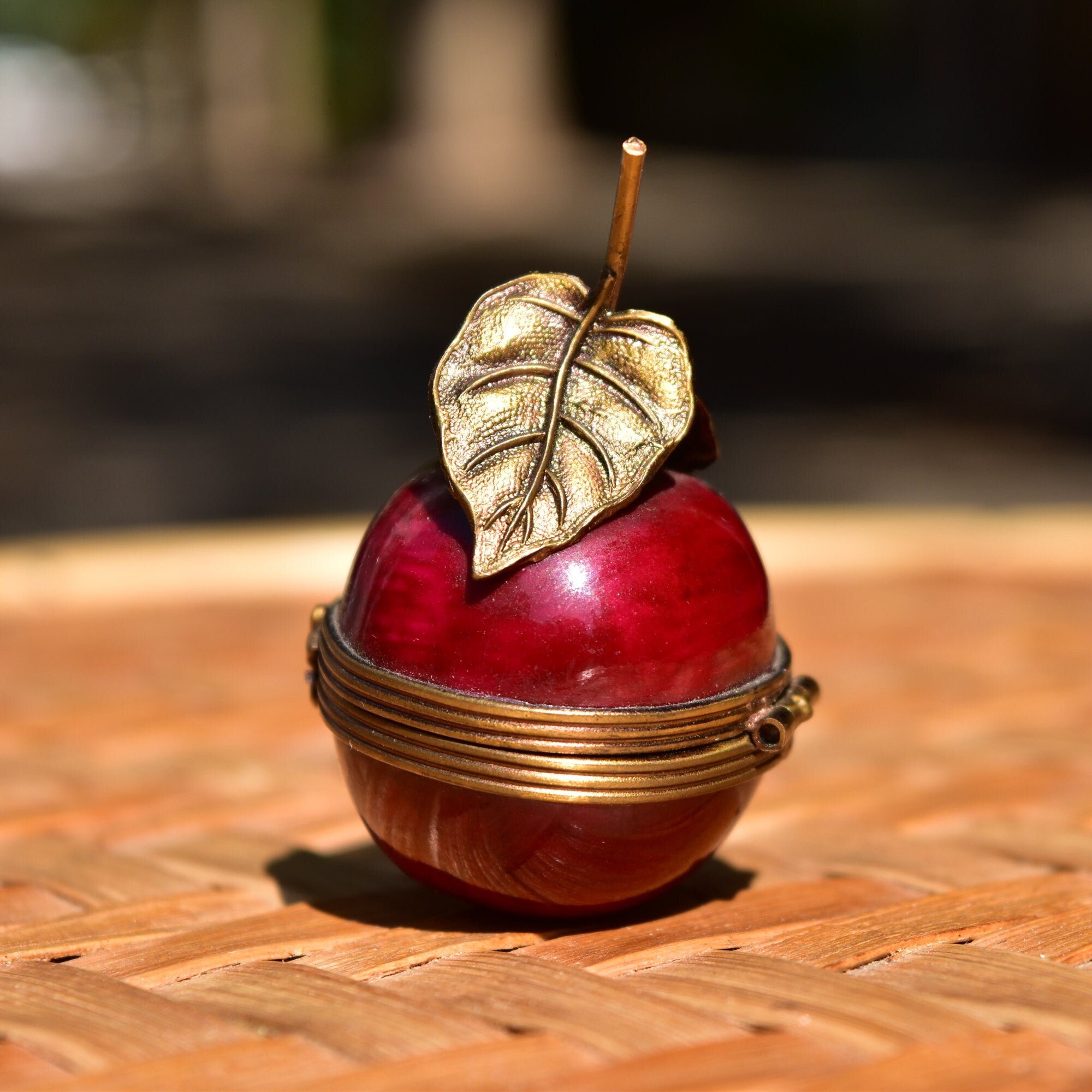 Signed Limoges France Apple Trinket Box, Hand-Painted Porcelain Box Figurine, 2" H
