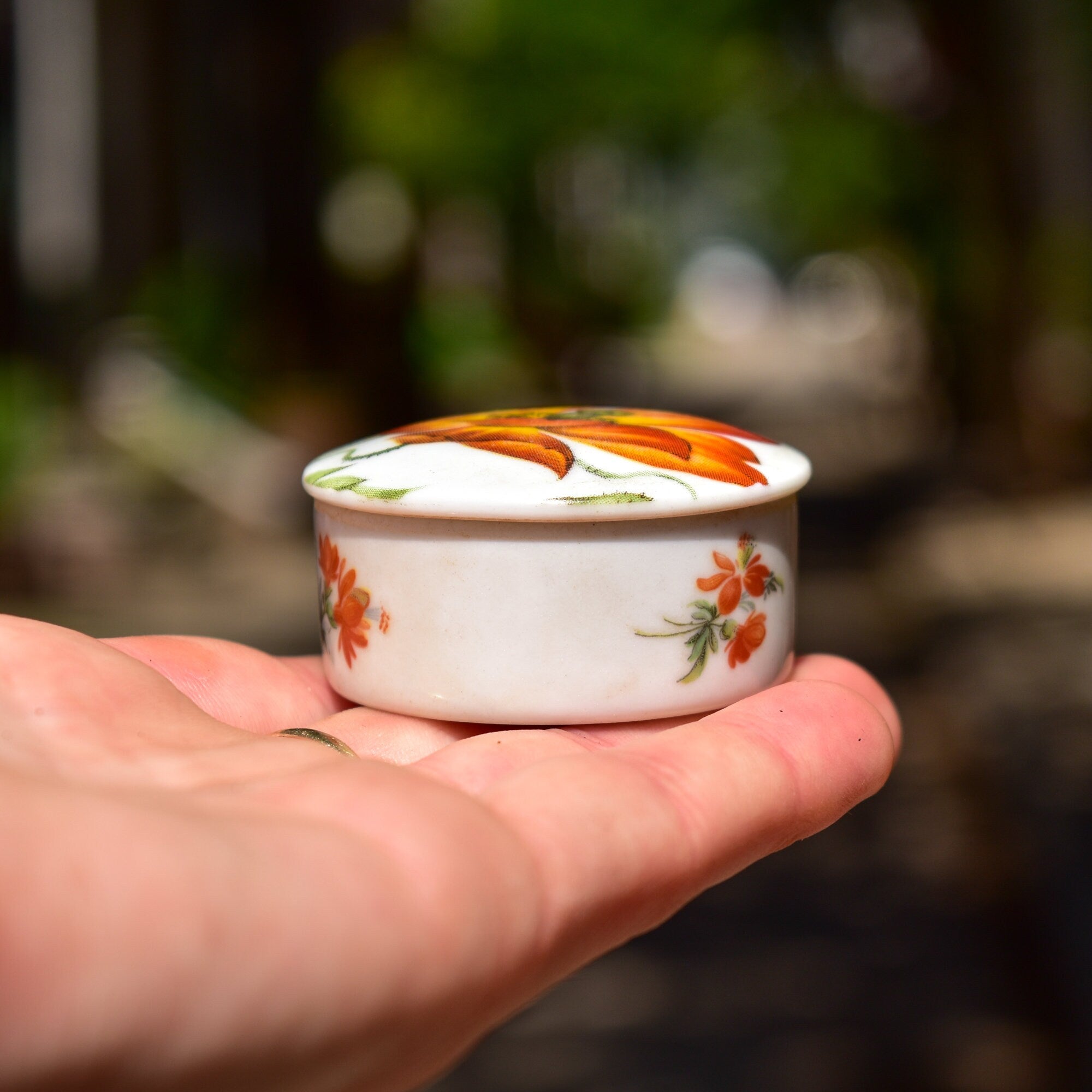 Limoges France Porcelain Poppy Flower Round Lidded Box, Small Cute Floral Trinket Box, 2" H