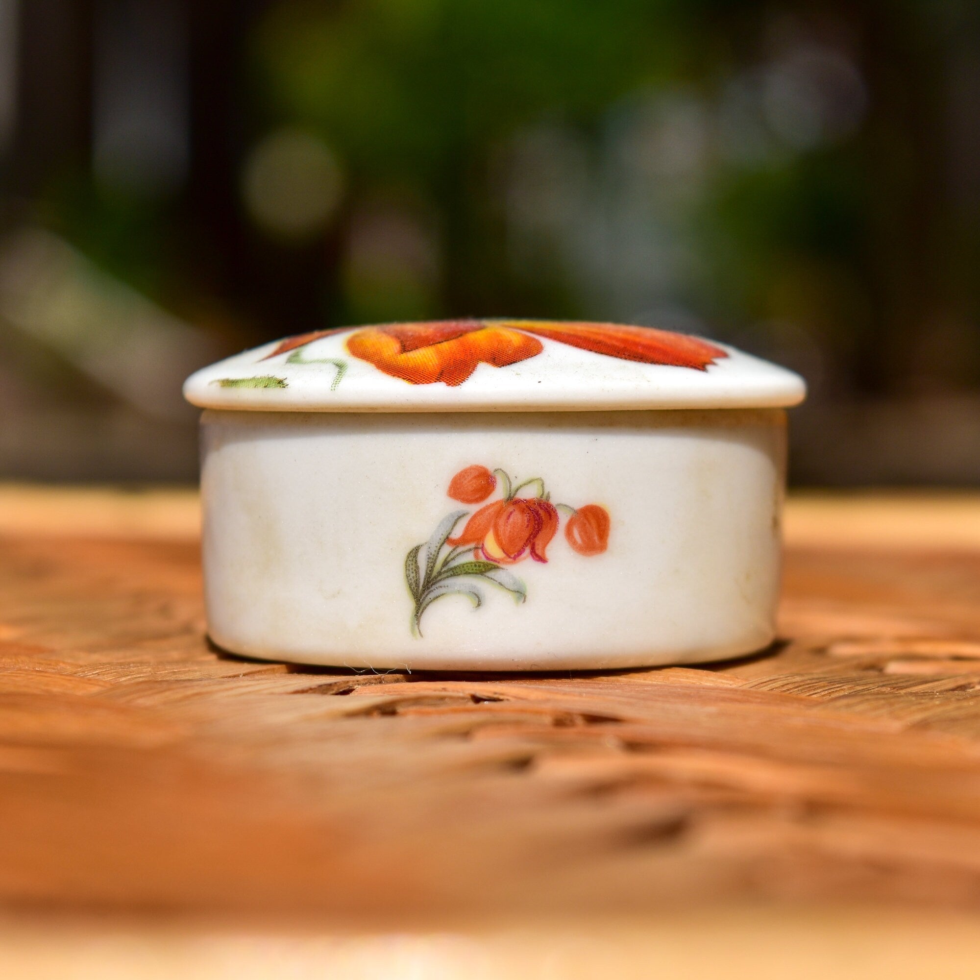 Limoges France Porcelain Poppy Flower Round Lidded Box, Small Cute Floral Trinket Box, 2" H