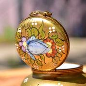 Limoges France Hand Painted Porcelain Butterfly Trinket Box, Small Round Box, Floral Motifs, 1 1/2" H