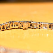 Art Deco Edwardian 14K White Gold Filigree Diamond Ruby Link Bracelet, Estate Jewelry, 7 1/4" L