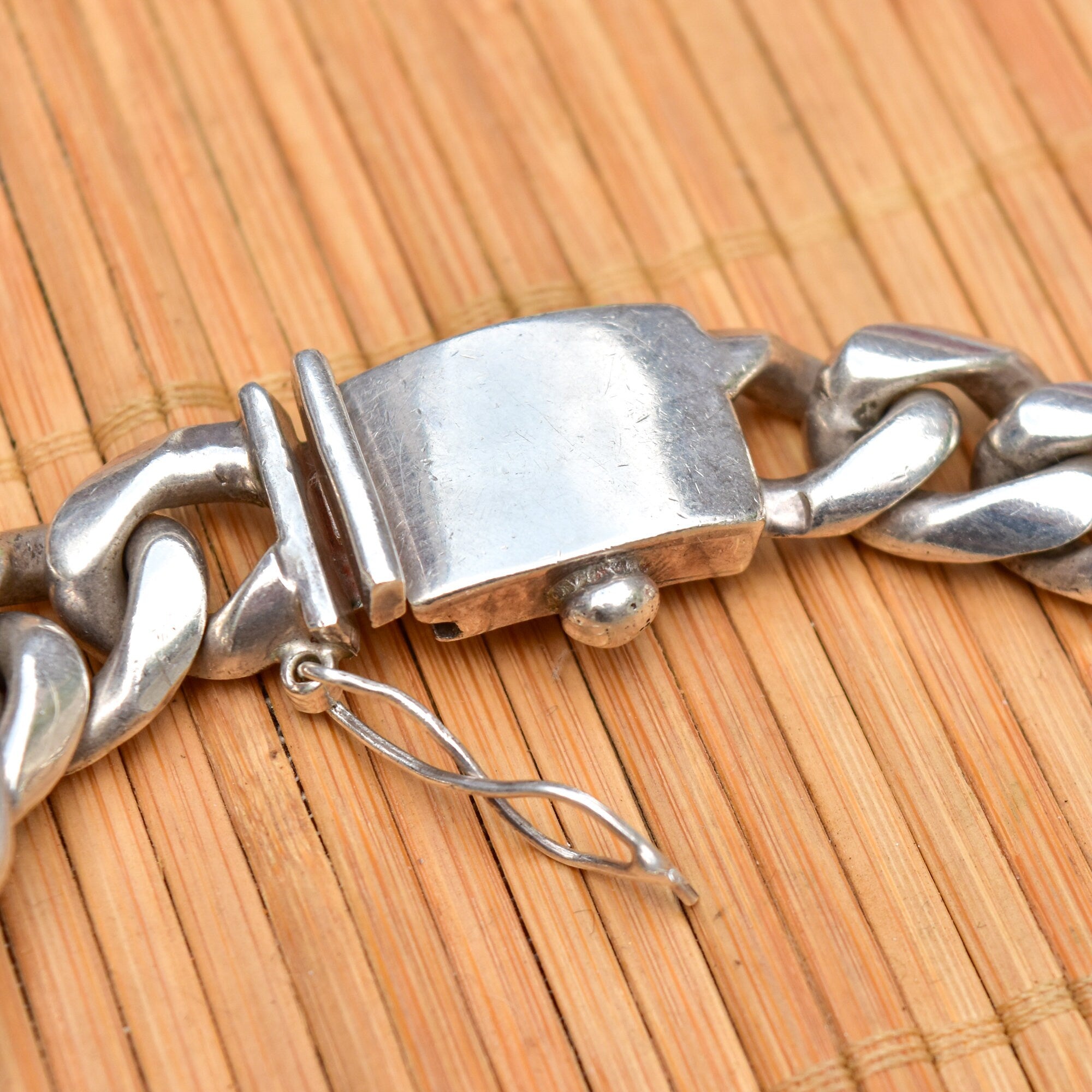 TAXCO Solid Sterling Silver Cuban Link Choker Necklace, Thick Chunky Chain Link Collar Necklace, 15" L