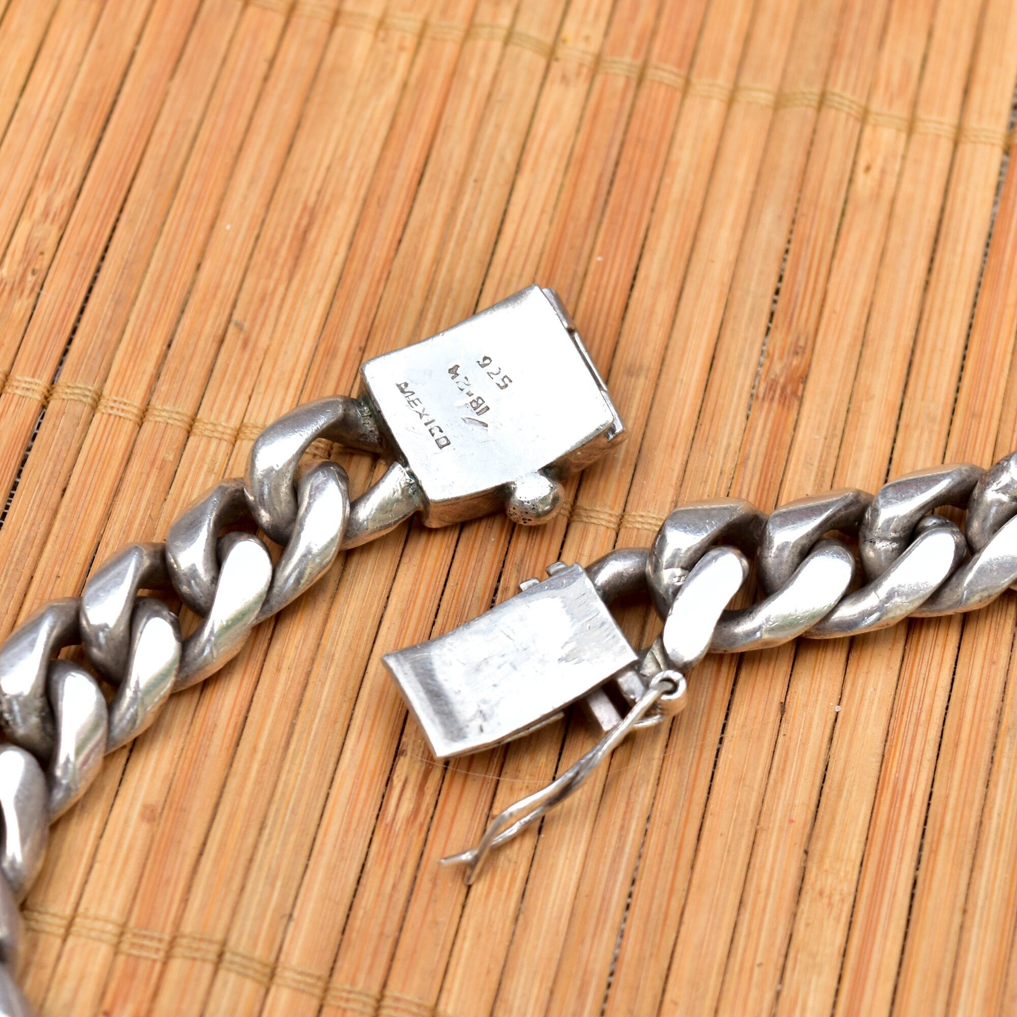 TAXCO Solid Sterling Silver Cuban Link Choker Necklace, Thick Chunky Chain Link Collar Necklace, 15" L