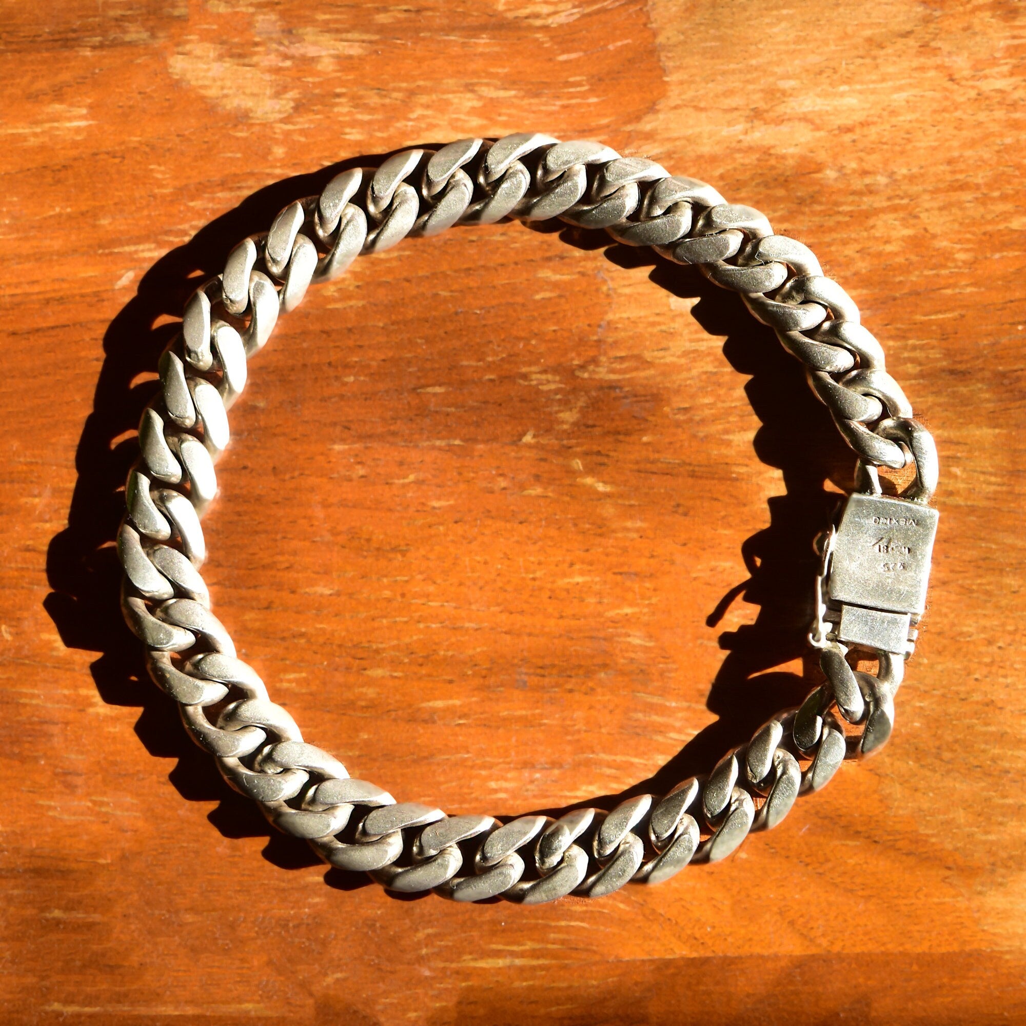 TAXCO Solid Sterling Silver Cuban Link Choker Necklace, Thick Chunky Chain Link Collar Necklace, 15" L