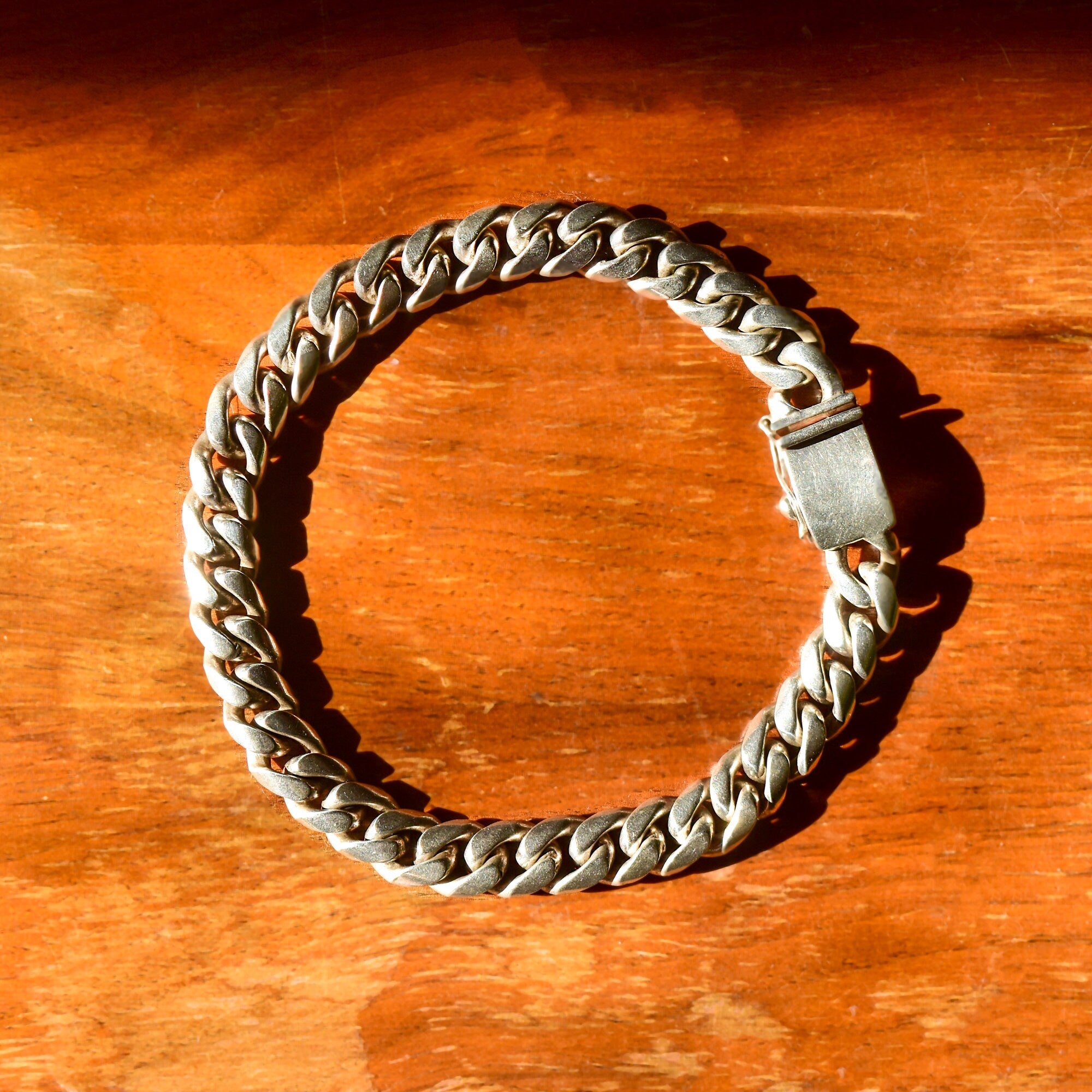 TAXCO Solid Sterling Silver Cuban Link Choker Necklace, Thick Chunky Chain Link Collar Necklace, 15" L