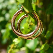 10K Yellow Gold Plated Tube Hoops, Medium Circle Hoop Earrings, 38mm