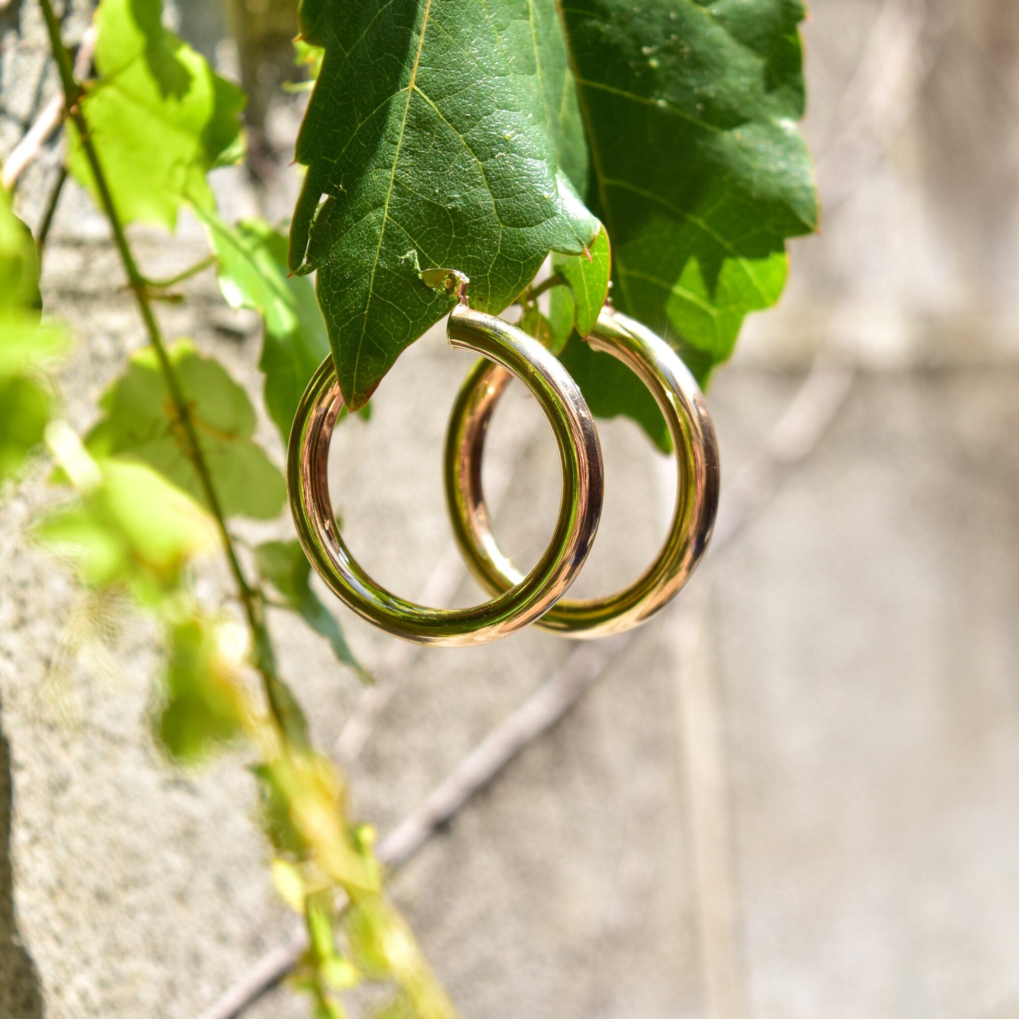 10K Yellow Gold Plated Tube Hoops, Medium Circle Hoop Earrings, 38mm