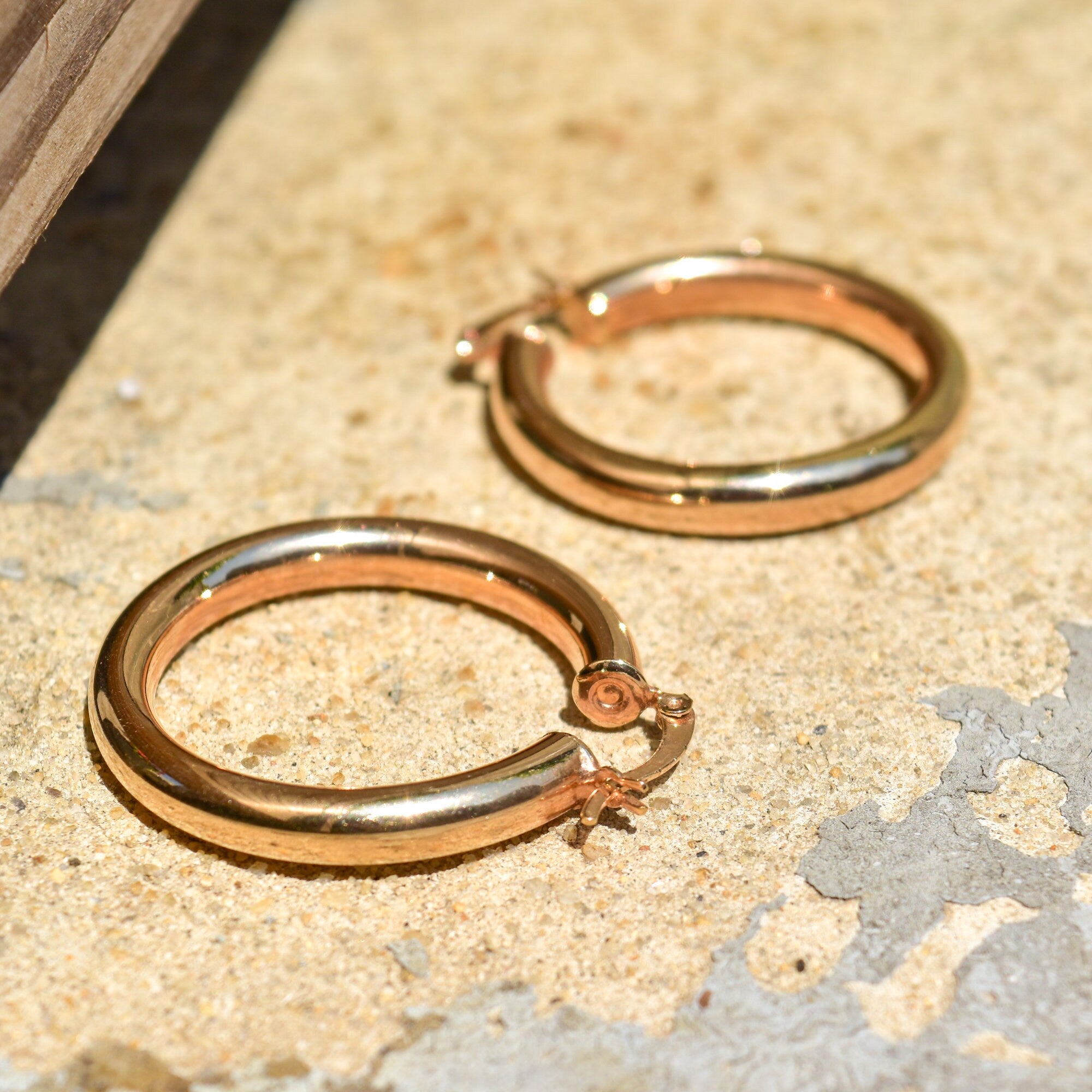 10K Yellow Gold Plated Tube Hoops, Medium Circle Hoop Earrings, 38mm