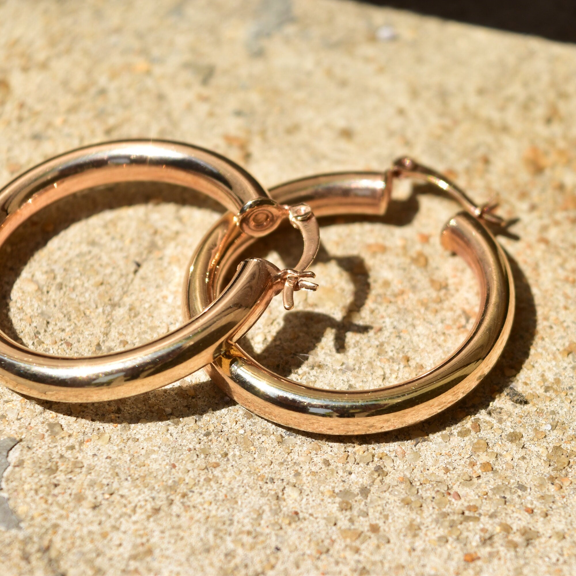 10K Yellow Gold Plated Tube Hoops, Medium Circle Hoop Earrings, 38mm