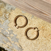 10K Yellow Gold Plated Tube Hoops, Medium Circle Hoop Earrings, 38mm