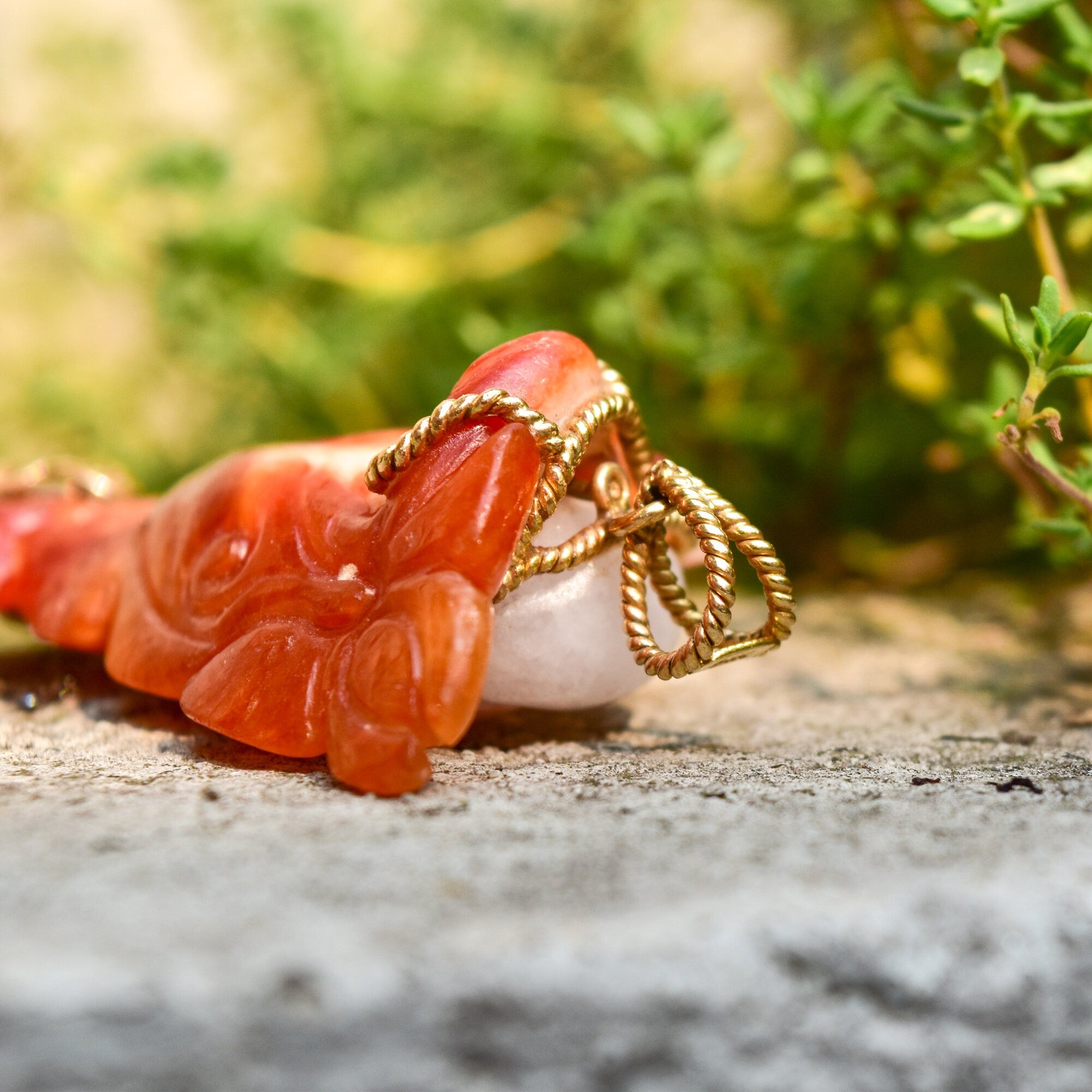 14K Carved Red Jade Buddha Pendant, Yellow Gold Wire Wrapping, Natural Jade Pendant,