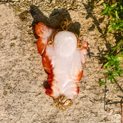 14K Carved Red Jade Buddha Pendant, Yellow Gold Wire Wrapping, Natural Jade Pendant,