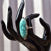 Huge Platinum Turquoise Cabochon Diamond Accent Statement Ring W/ 14K White Gold Band, Estate Jewelry, 7 1/4 US