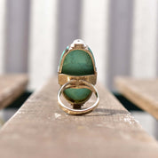 Huge Platinum Turquoise Cabochon Diamond Accent Statement Ring W/ 14K White Gold Band, Estate Jewelry, 7 1/4 US