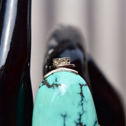 Huge Platinum Turquoise Cabochon Diamond Accent Statement Ring W/ 14K White Gold Band, Estate Jewelry, 7 1/4 US