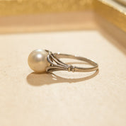 Elegant Sterling Silver Pearl Solitaire Ring, Art Nouveau Style, Estate Jewelry, 7 3/4 US