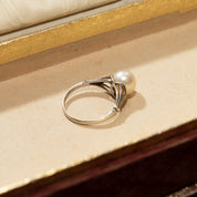 Elegant Sterling Silver Pearl Solitaire Ring, Art Nouveau Style, Estate Jewelry, 7 3/4 US