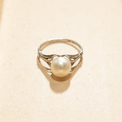 Elegant Sterling Silver Pearl Solitaire Ring, Art Nouveau Style, Estate Jewelry, 7 3/4 US