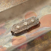 Edwardian 14K White Gold Filigree Diamond Brooch Pendant, Antique Jewelry, 2"