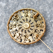 Vintage CHANEL France Byzantine Style Gripoix Glass Gold Leaf Brooch Pendant, Estate Jewelry, 2 5/8"