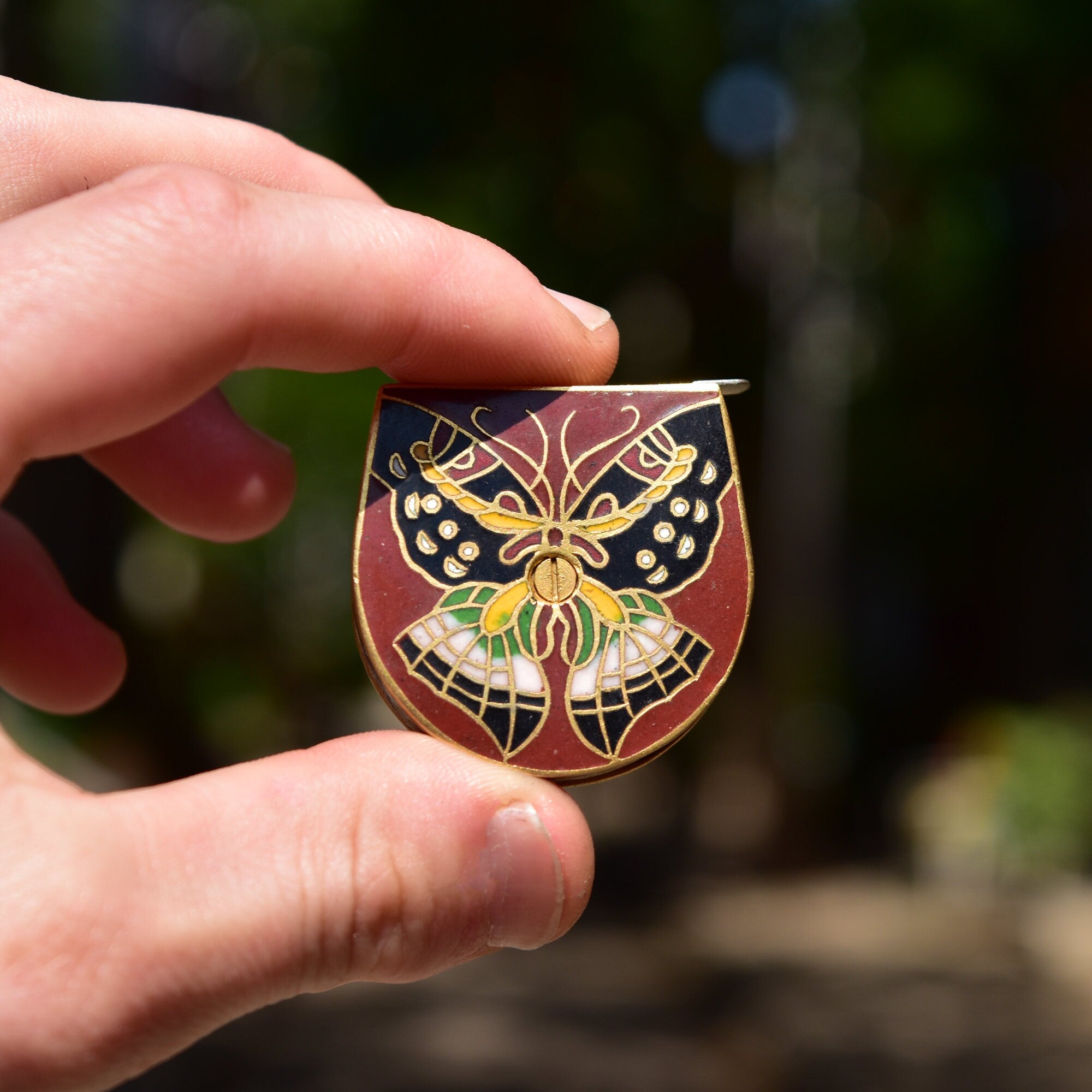 Cloisonn Butterfly Mini Tape Measure, Brass Enamel Inlay, 100cm Measuring Tape