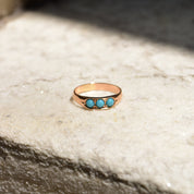 Victorian 14K Rose Gold Turquoise Seed Ring, 3-Stone Band Ring, Estate Jewelry, 7 US