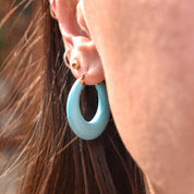 Cute 14K Simulated Turquoise Hoops, Wide-Bottom Design, Small Blue Hoop Earrings, Gift For Her, 30mm