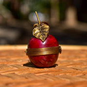 Signed Limoges France Apple Trinket Box, Hand-Painted Porcelain Box Figurine, 2" H