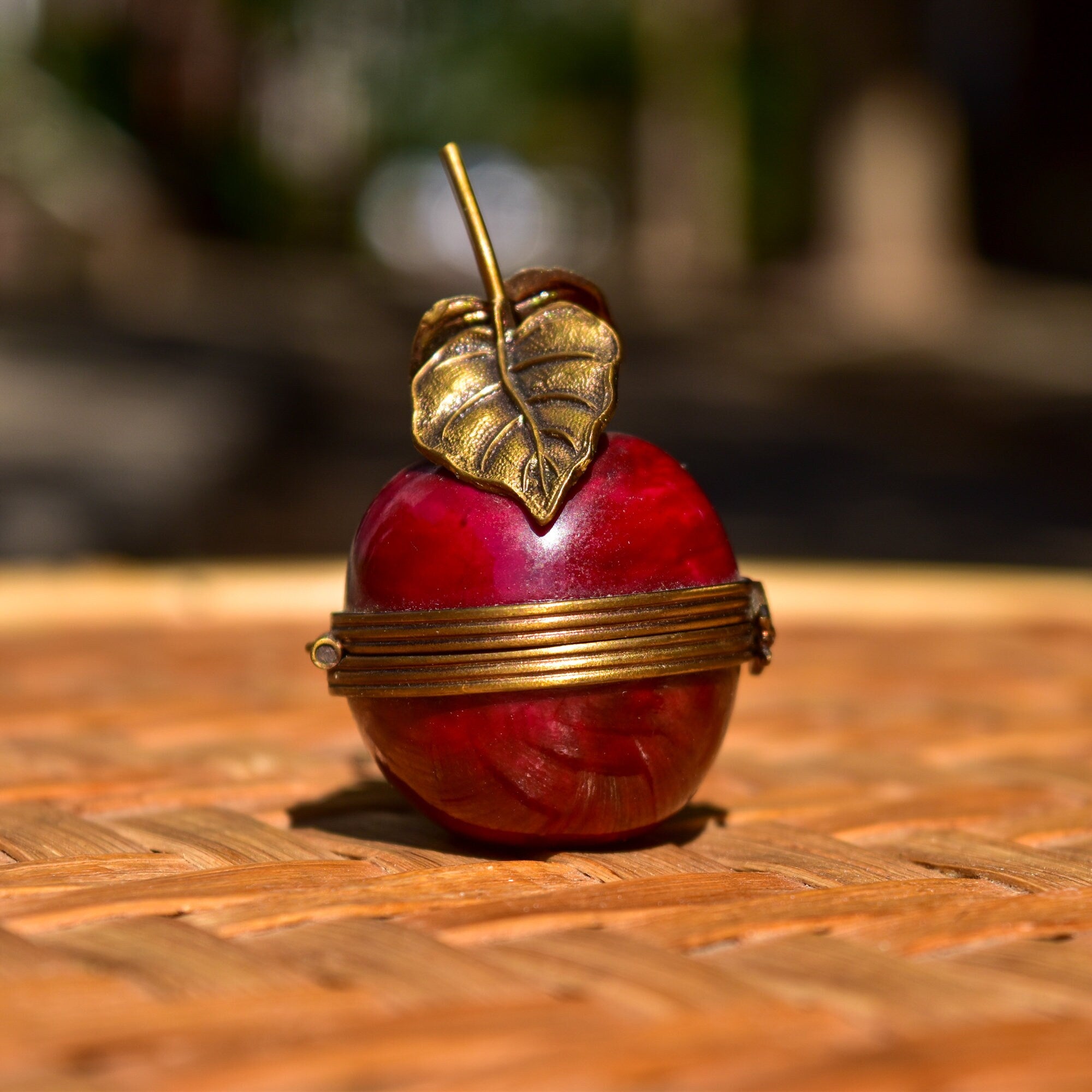 Signed Limoges France Apple Trinket Box, Hand-Painted Porcelain Box Figurine, 2" H