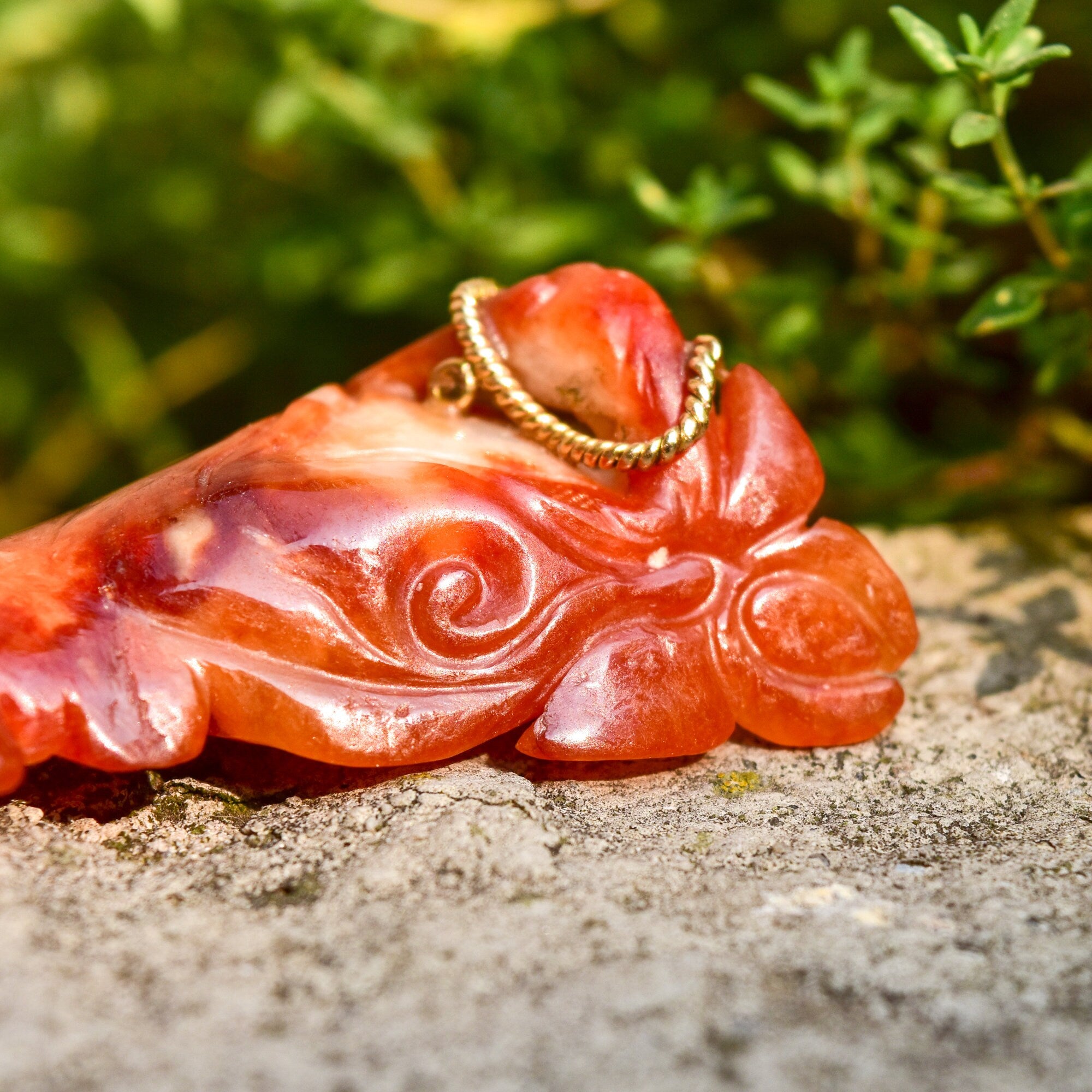 14K Carved Red Jade Buddha Pendant, Yellow Gold Wire Wrapping, Natural Jade Pendant,