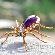 Art Deco 14K Diamond Encrusted Amethyst Spider Brooch