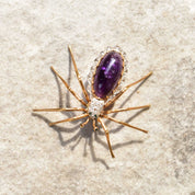 Art Deco 14K Diamond Encrusted Amethyst Spider Brooch