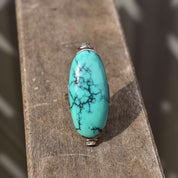 Huge Platinum Turquoise Cabochon Diamond Accent Statement Ring W/ 14K White Gold Band, Estate Jewelry, 7 1/4 US