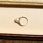 Elegant Sterling Silver Pearl Solitaire Ring, Art Nouveau Style, Estate Jewelry, 7 3/4 US