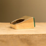 Modernist 14K Malachite Tall Square Ring, Polished Geometric Design, Estate Jewelry, 6 US