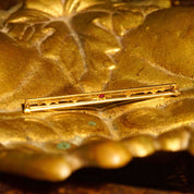 Art Deco 10K Yellow Gold Ruby Bar Pin, Floral Embellishments, Pink Ruby Accent, 57mm
