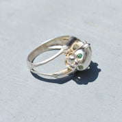 Sterling Silver Emerald Eyed Panther Ring W/ Diamond Collar, '925 NV', Vintage Jewelry, Size 7 US