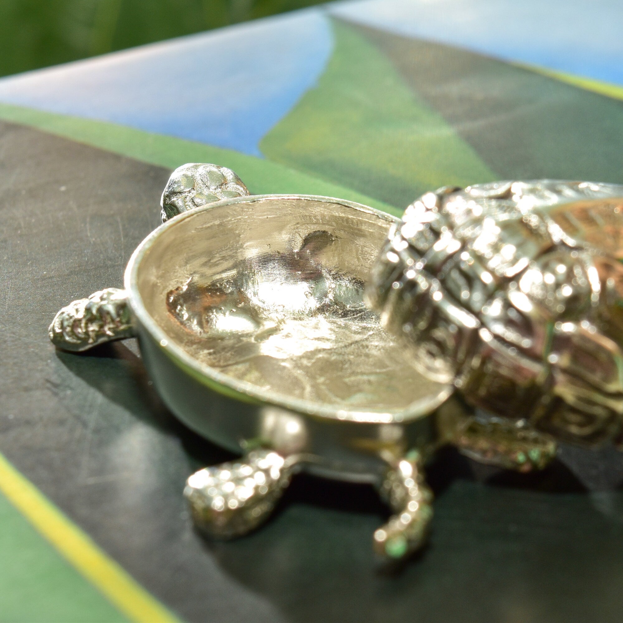 Buccellati Italy Sterling Silver Turtle Pill Box, Solid Silver Mini Turtle Box Figurine, Collectible, 56mm