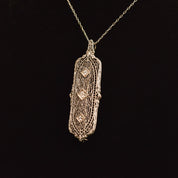 Edwardian 14K White Gold Filigree Diamond Brooch Pendant, Antique Jewelry, 2"