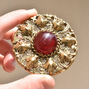 Vintage CHANEL France Byzantine Style Gripoix Glass Gold Leaf Brooch Pendant, Estate Jewelry, 2 5/8"
