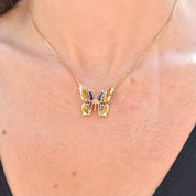 Italian 18K Enamel Butterfly Pendant Necklace, Elegant Yellow Gold Necklace, Estate Jewelry, 15 1/2" L