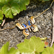 Italian 18K Enamel Butterfly Pendant Necklace, Elegant Yellow Gold Necklace, Estate Jewelry, 15 1/2" L