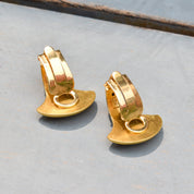 Modernist 18K Yellow Gold Clip-On Earrings, Satin Finish, Estate Jewelry, 25mm