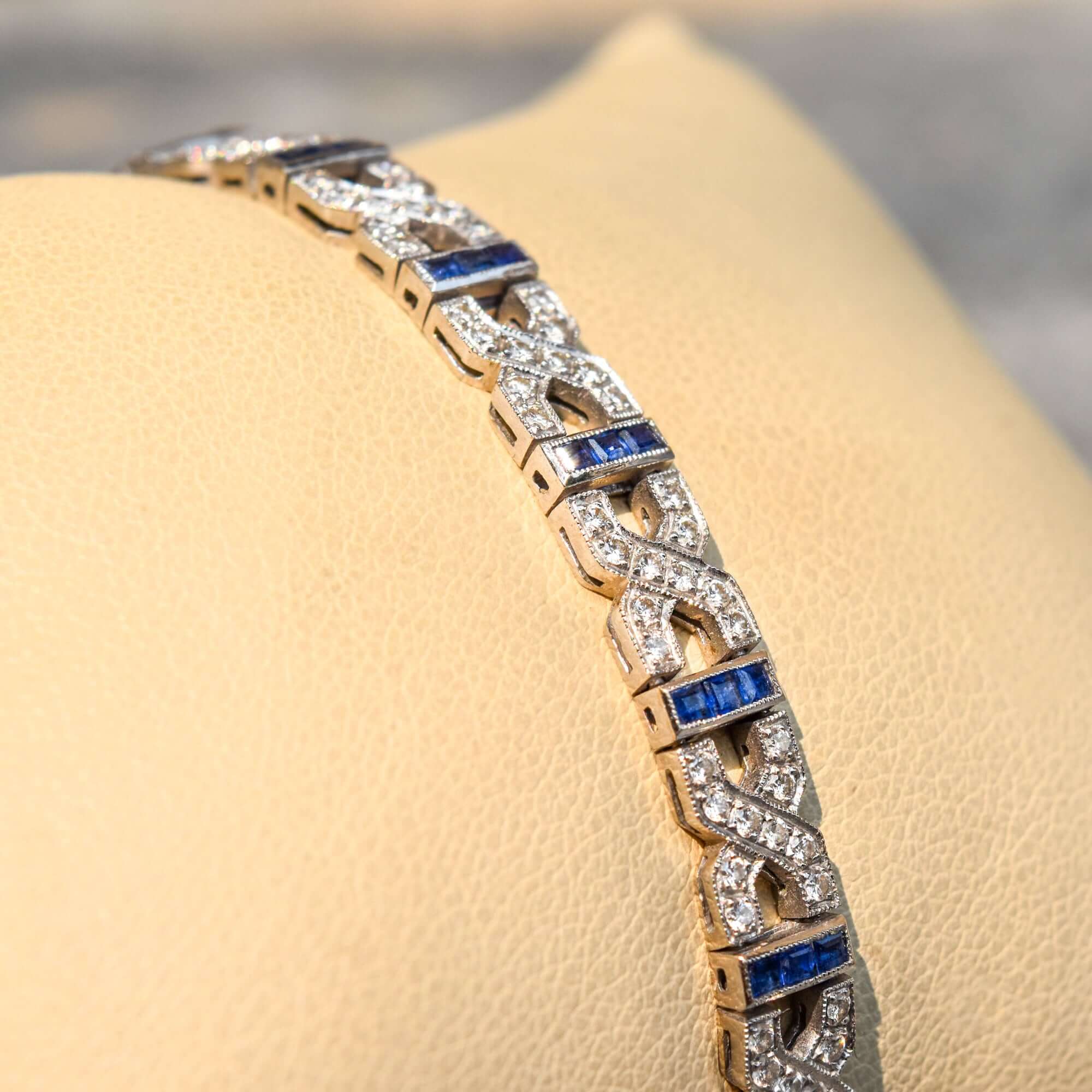 18K White Gold Diamond Sapphire Infinity Link Bracelet