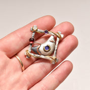 Signed Abstract Modernist Mixed-Media Brooch Pin, Brushed Silver, Gold & Copper Accents, Handmade Jewelry, 34mm