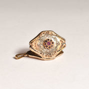 Antique GF Locket W/ Gemstone Flower Cluster, Gold Repousse Pendant, Etched Floral Motifs, Victorian Jewelry, 37mm